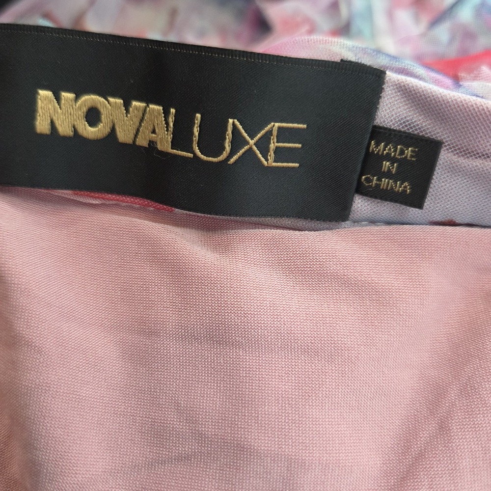 Nova Luxe Carmencita Chiffon Skirt Set Medium Pink Floral Ruffled Poof Sleeves - Picture 7 of 9